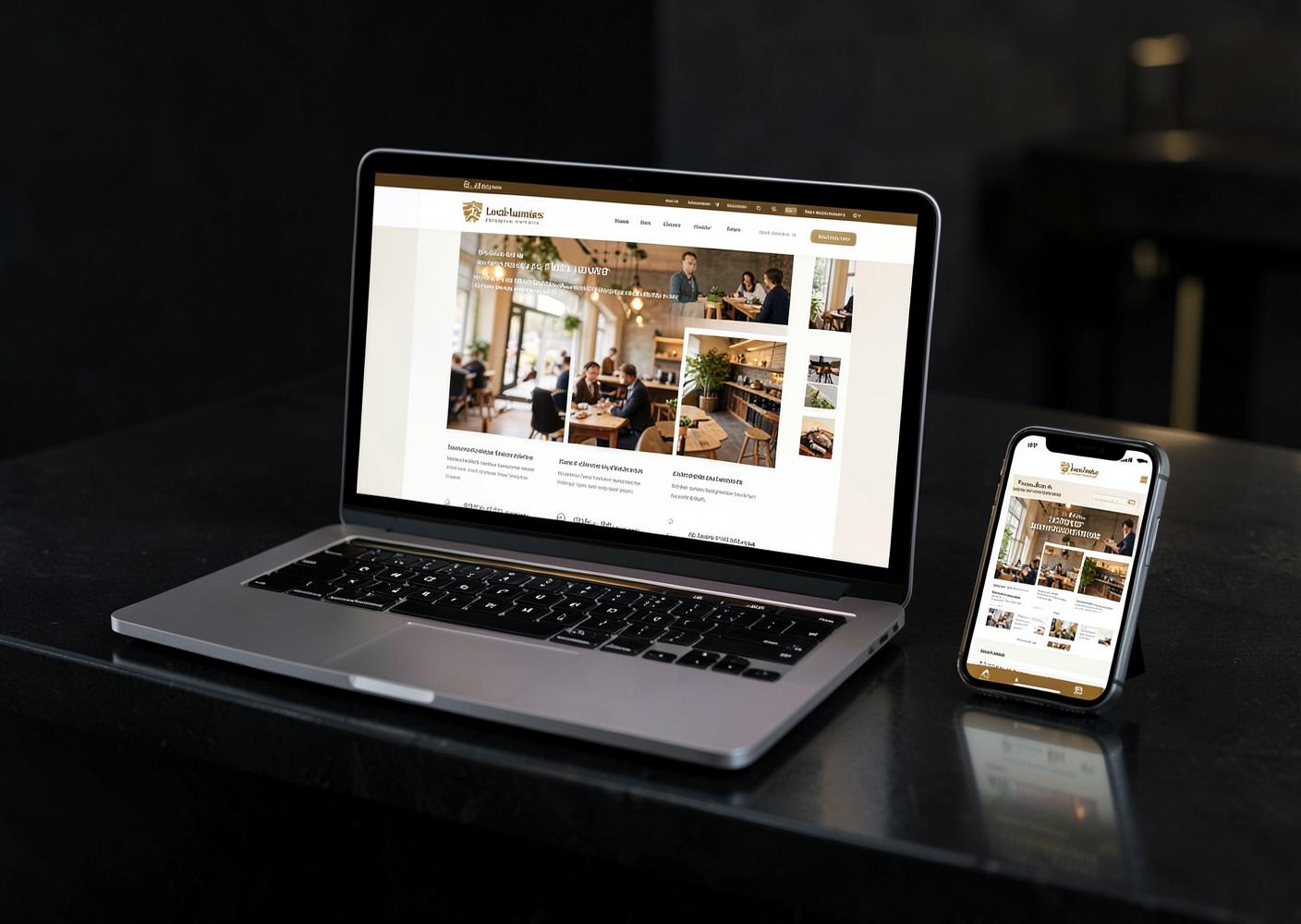Individuelle Webseite für ein lokales Unternehmen auf Laptop und Smartphone